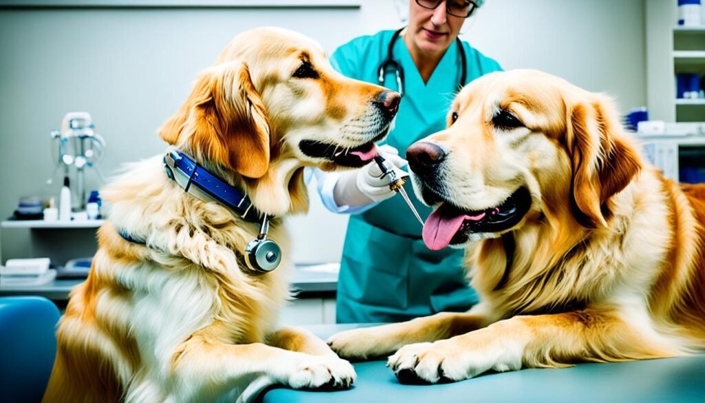 Golden Retriever receiving veterinary care