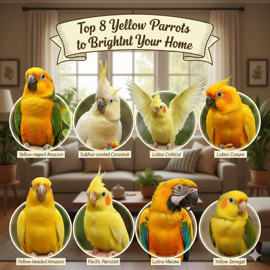 8 Yellow Parrots