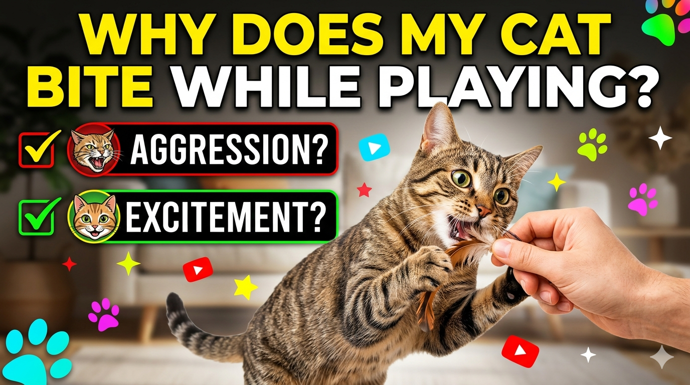 Cat playfully biting a hand during a play session