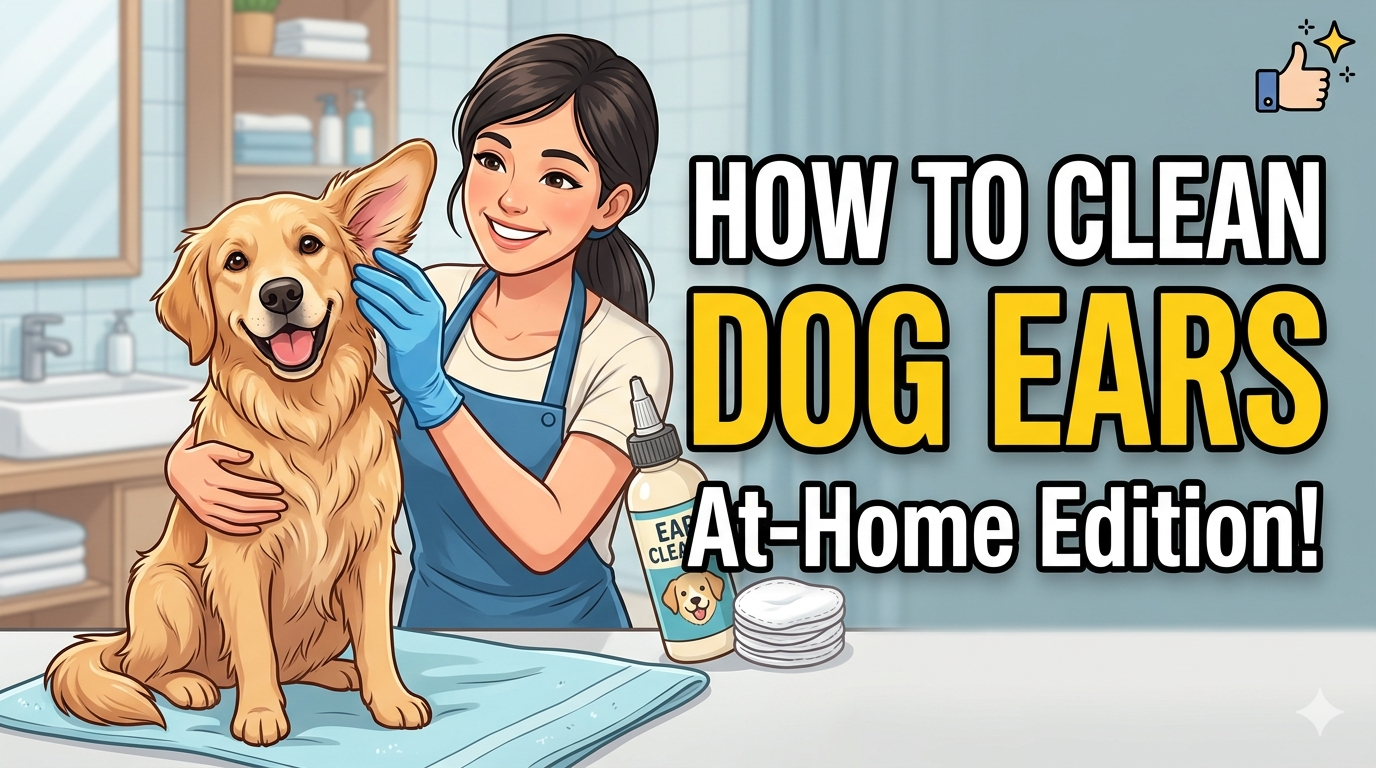 Happy dog getting gentle ear cleaning at home