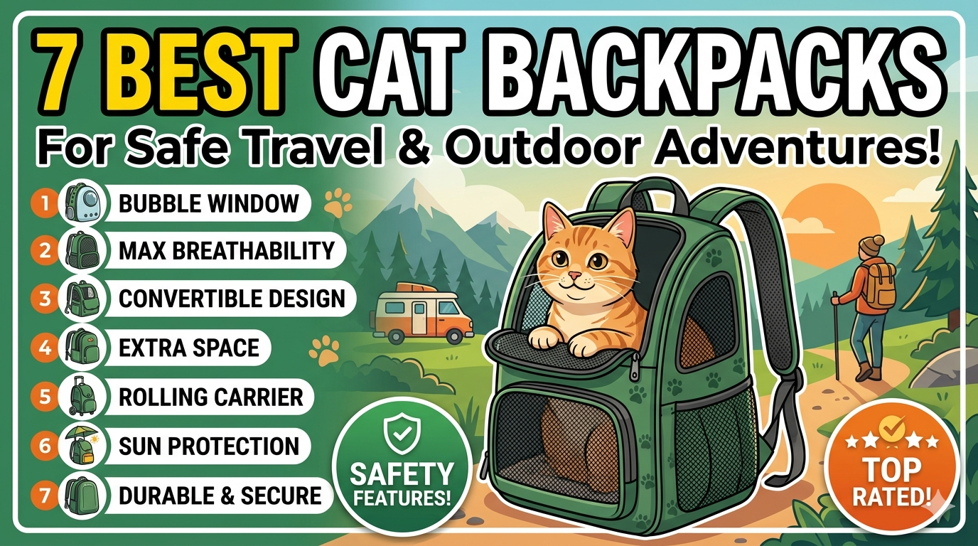 A domestic cat peering safely out of a ventilated backpack on a hiking trail