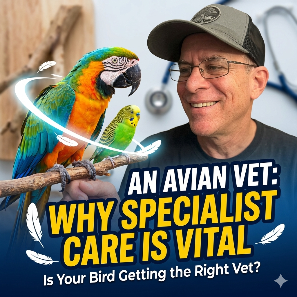 Specialized avian veterinarian examining a parrot