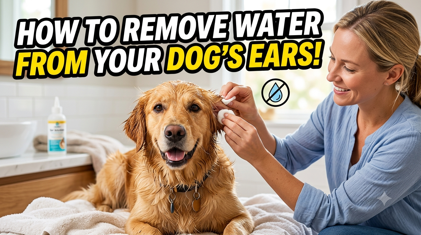A wet Golden Retriever shaking off water vigorously after a swim