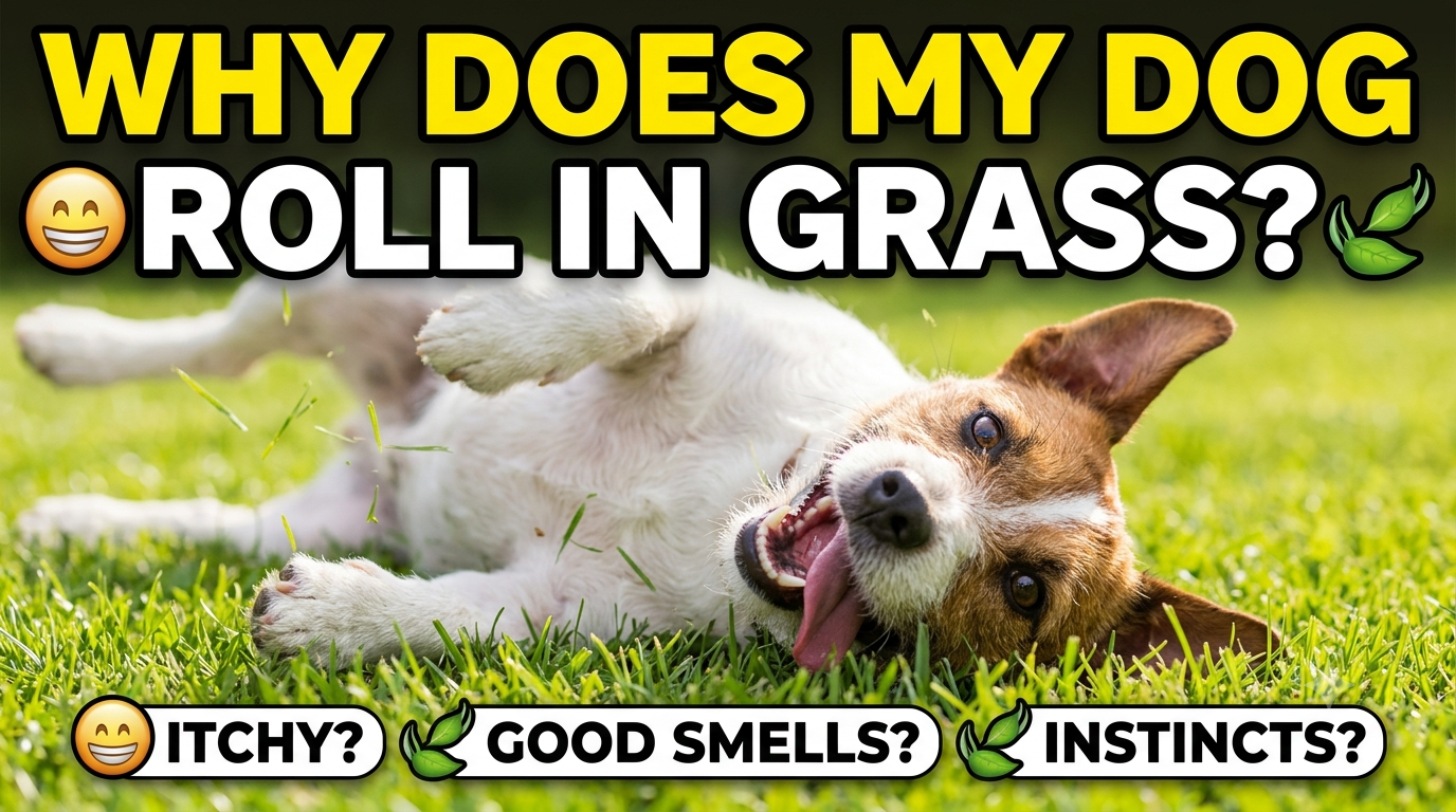 A happy dog rolling on its back in a lush green lawn