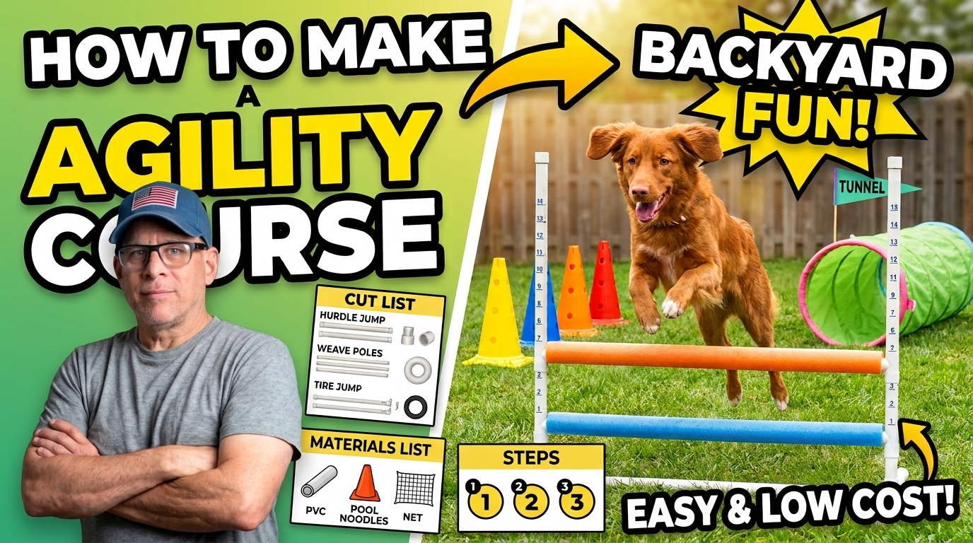 An energetic dog leaping over an agility obstacle outdoors