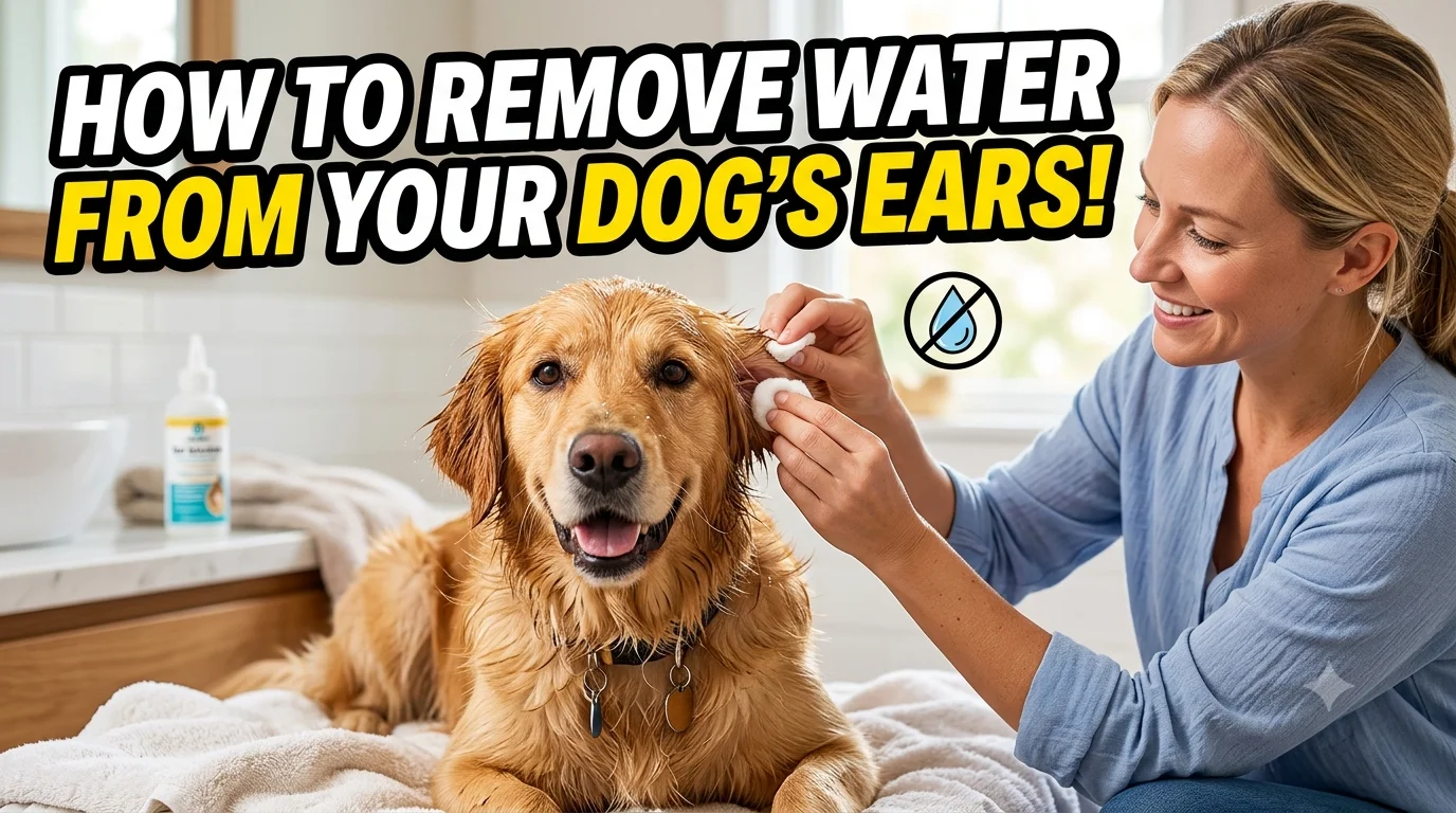 A wet Golden Retriever shaking off water vigorously after a swim